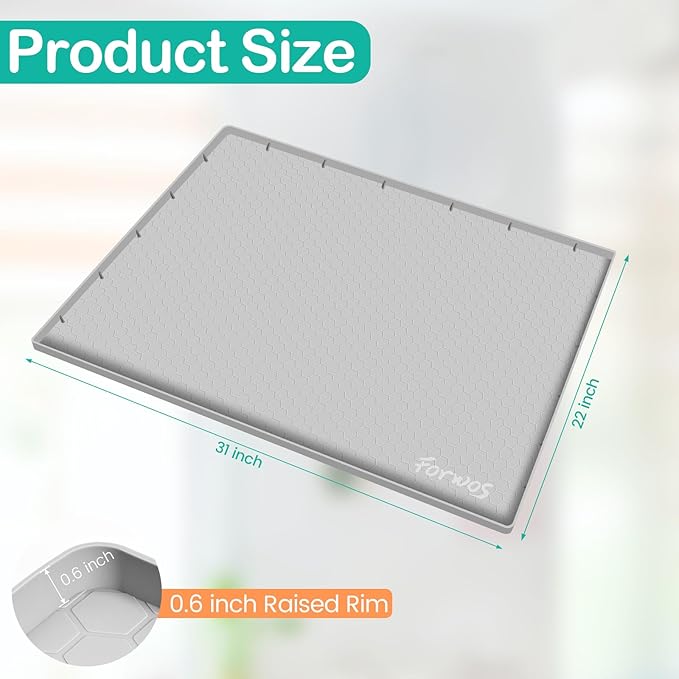 FORWOS Waterproof Under Sink Mat 31" x 22", Silicone Cabinet Liner, Rubber Protector for Kitchen and Bathroom, Keeps Cabinets Clean, Dry, and Organized (Light Grey)