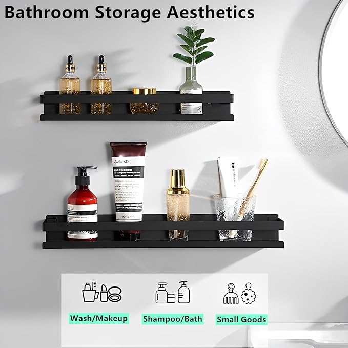 Floating Stainless Steel Shelves with Baking Paint Technique Rust Protection, Nail-Free Wall Mounted Spice Rack for Kitchen,Storage Organizer Shelves,Set of 1 Black