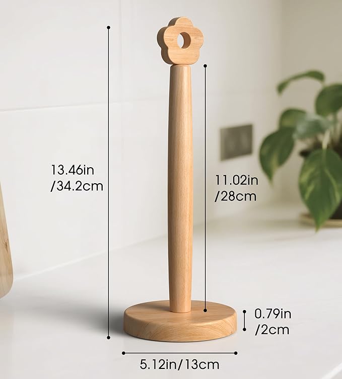 Cute Wooden Paper Towel Holder Stand - Kitchen Paper Hanger Rack Bathroom Towel Roll Stand Organizer Simply Standing Countertop Paper Roll Holder, Flower