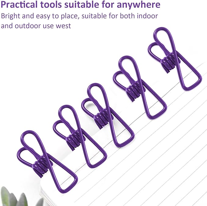 Multipurpose Metal Bag Clips - 2 Inch Colorful Sealer for Sealing Food, Paper Holder, Clothesline Clip for Laundry Hanging, Kitchen Bags (Purple, 36PCS)