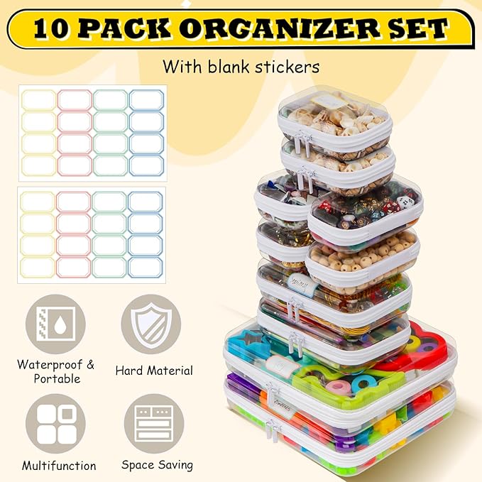 AOBOPLE 10 Pack Clear Hard Shell Zipper Case,Waterproof Toiletry Cosmetic Bag,Toy Organizers and Storage Box,Diaper Bag Organizer,Pencil Case,Clear Plastic Zipper Pouches for Office Home Storage