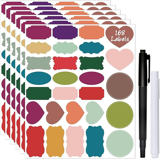 Colored Label Stickers, Removable Chalkboard Labels with 2 Markers, Waterproof Kitchen Labels Self-Adhesive Gift Tag Stickers for Mason Jar,Storage Bin,Food Container,Home Organization,168Pcs
