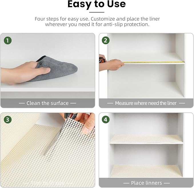 BAGAIL Drawer and Shelf Liner, 12 in X 20 Ft Non-Adhesive Shelf Liners for Kitchen Cabinets, Thick Strong Grip Liners for Desk, Shelves, Bathroom Drawers, Cabinet Protection - Cream