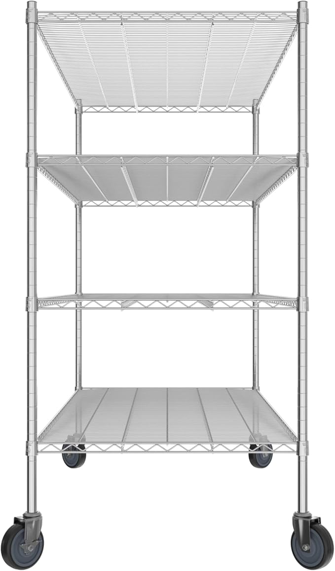 Commercial NSF Listed Chrome Mobile Wire Shelving Kit 30" x 60" x 60", with 4 Shelves Perfect for Warehouse, Walk-in Refrigerator, Freezer, Grocery Store, Restaurant, Dishroom