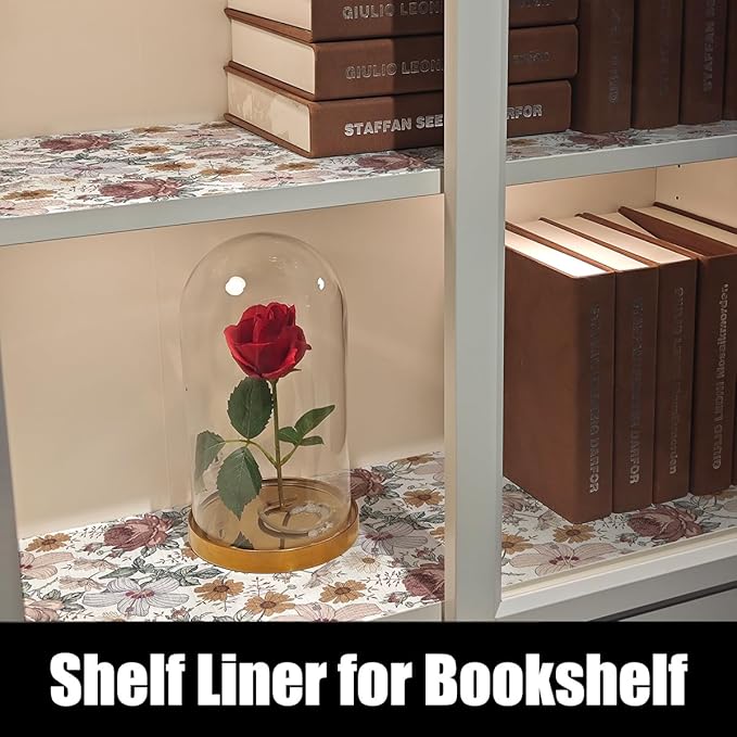 Floral Drawer Shelf Liners, 16IN x 20FT Non Adhesive and Strong Non-Slip Cabinet Drawer Shelf Liners for Kitchen Wire Fridge, Waterproof Shelf Liner,Easy to Clean