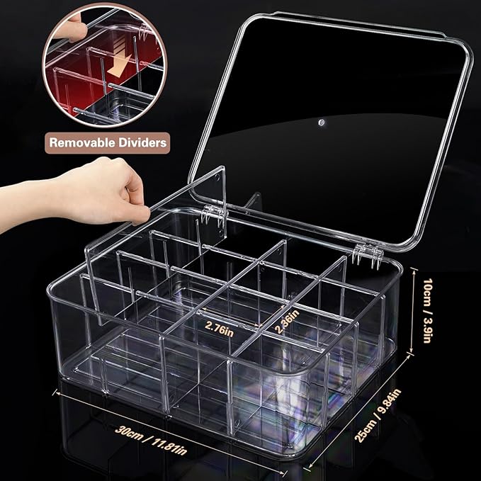 DILIBRA Socks Underwear Drawer Organizer for Closet, 16 Compartment Removable Divided Plastic Clear Sock Storage Box with Lid, Underwear Organizer Storage Container for Bra Socks Ties Scarf