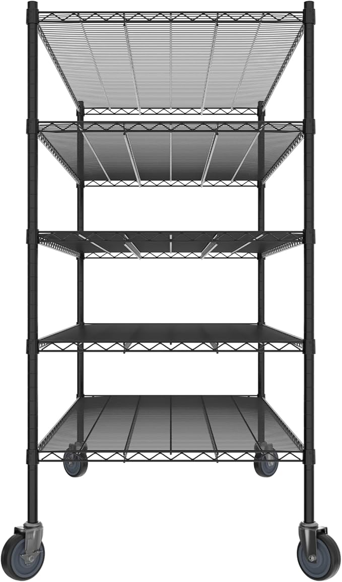 Commercial NSF Listed Black Epoxy Mobile Wire Shelving Kit 30" x 60" x 60", with 5 Shelves Perfect for Warehouse, Walk-in Refrigerator, Freezer, Grocery Store, Restaurant, Dishroom