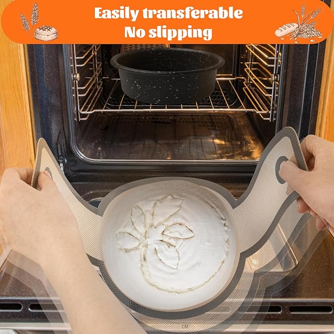Silicone Bread Sling Dutch Oven Liners Sourdough Baking, Non-stick bread mat With Extra Long Handles, Easy Clean Reusable Silicone Bread Baking Mat, 2 Pack for Transferable Dough,