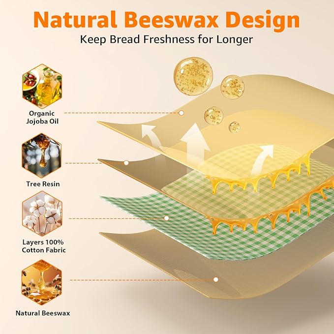 Large Beeswax Bread Bags for Sourdough, 13"W x 17"H Reusable Cotton Material, Ideal for Sourdough Bread Storage to Keep Fresh Lock Moisture Bread Boxes (2 Pack)