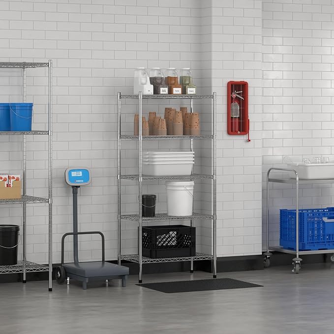 Commercial NSF Listed Chrome Stationary Wire Shelving Kit 18" x 30" x 64", with 5 Shelves Perfect for Warehouse, Walk-in Refrigerator, Freezer, Grocery Store, Restaurant, Dishroom
