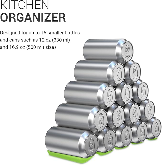 kwmobile Silicone Bottle Stacking Mat - Refrigerator Organizer to Stack Bottles, Cans, Beer, Soda - Non-Slip Holder Rack - Green