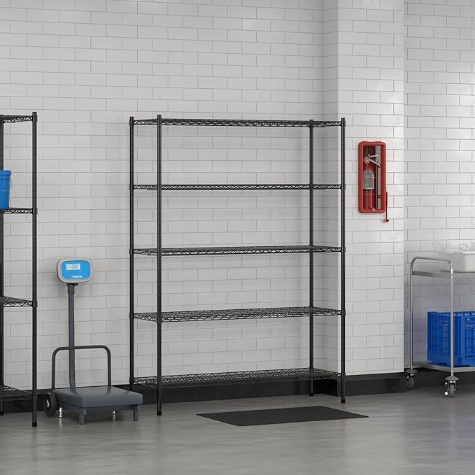 Commercial NSF Listed Black Epoxy Stationary Wire Shelving Kit 18" x 54" x 74", with 5 Shelves Perfect for Warehouse, Walk-in Refrigerator, Freezer, Grocery Store, Restaurant, Dishroom