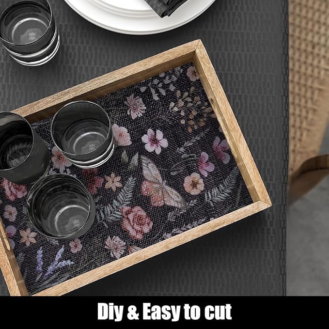 Amiitay 24IN x 10FT Butterfly Shelf and Drawer Liner for Kitchen Cabinets, Non-Adhesive and Strong Non-Slip Floral Shelf Cabinet Drawer Liners for Kitchen, Waterproof Cupboard Liners,Easy to Clean