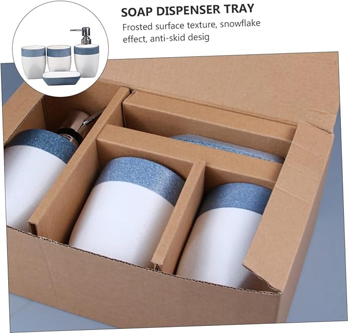 Bathroom Accesories Set 4-Piece Blue Soap Dispenser Organizer Tray Toothbrush Holder and Cup Accessories for Home House Decor Aesthetic