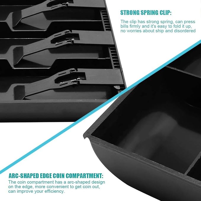 Cash Register Drawer Insert Tray Organizer with 5 Bill/4 Coin Compartments for Money Storage, Black