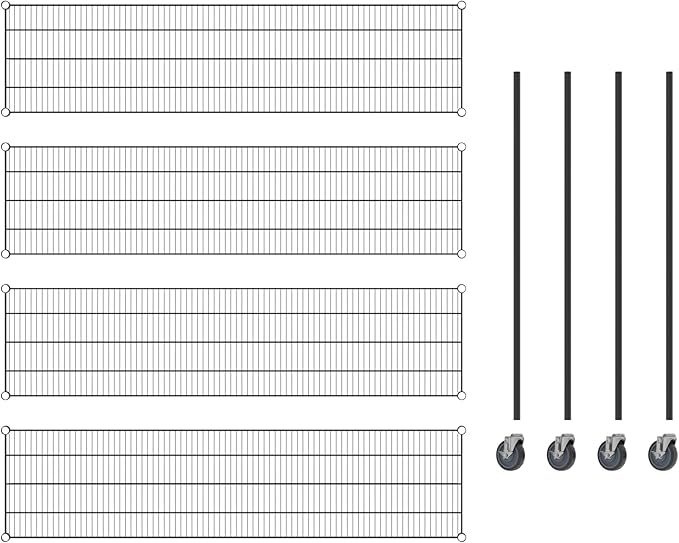 Commercial NSF Listed Black Epoxy Mobile Wire Shelving Kit 18" x 72" x 60", with 4 Shelves Perfect for Warehouse, Walk-in Refrigerator, Freezer, Grocery Store, Restaurant, Dishroom