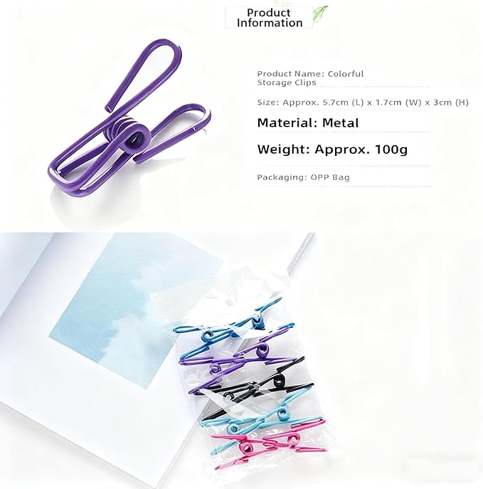 10 Pack Chip Clips, Bag Clips, Clothes Pins | Reusable Metal Heavy Duty PVC-Coated Wire Utility Food Clip for Kitchen, Laundry Clothespins, Office | Rustproof Waterproof Durable | Assorted Colors
