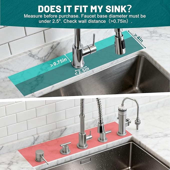 Hopegiver Stone Faucet Mat for Kitchen Sink - Fast Drying Diatomite Sink Protector Prevent Moisture, Super Water Absorbing Stone Tray for Kitchen & Bathroom Counter (White Maple Leaf, 23.6"x3.9")