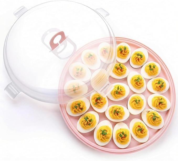 HANSGO Deviled Egg Containers with Lid, Deviled Egg Platter Carrier Holder Trays with 22 Slots for Holiday Party and Home Kitchen, Pink