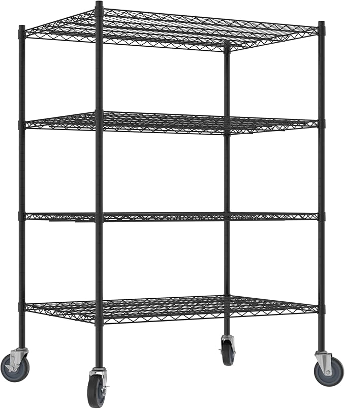Commercial NSF Listed Black Epoxy Mobile Wire Shelving Kit 30" x 42" x 60", with 4 Shelves Perfect for Warehouse, Walk-in Refrigerator, Freezer, Grocery Store, Restaurant, Dishroom