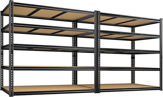 48" W Garage Shelving Heavy Duty 3050LBS Garage Storage Shelving, 5 Tier Adjustable Metal Shelving Unit Utility Rack Shelf for Warehouse, Pantry, Closet, Kitchen 72" H x 48" W x 24" D, Black,2PCS
