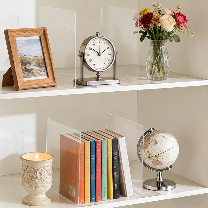 Shelf Dividers for Closet Organization: 12" Tall Acrylic Closet Dividers for Shelves - Clear Free Standing Shelf Separators for Clothing Sweater Purse