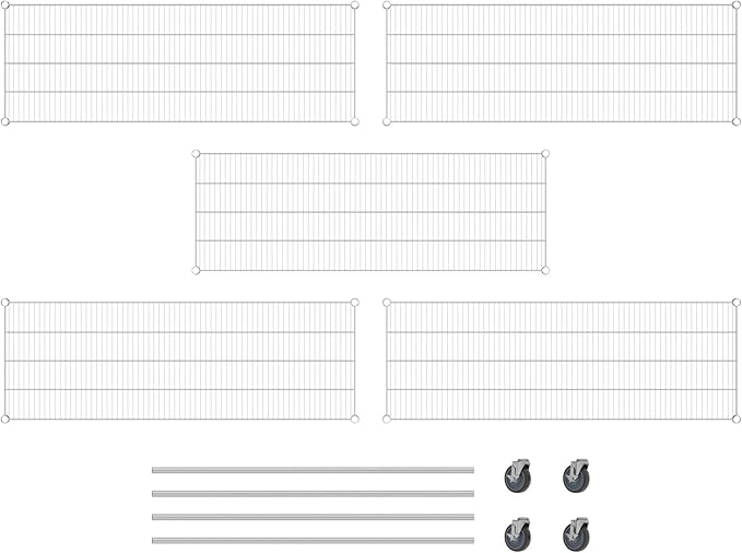 Commercial NSF Listed Chrome Mobile Wire Shelving Kit 21" x 60" x 60", with 5 Shelves Perfect for Warehouse, Walk-in Refrigerator, Freezer, Grocery Store, Restaurant, Dishroom