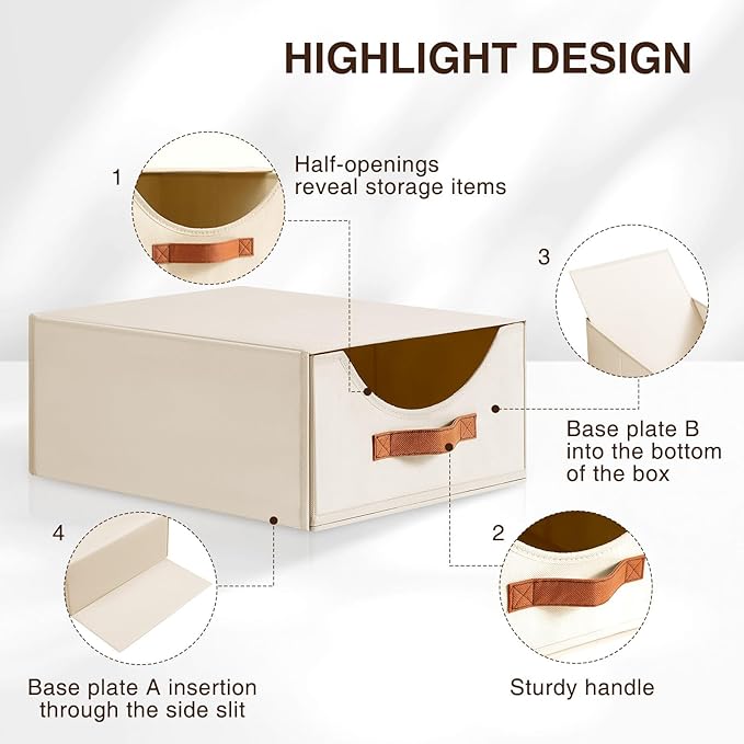 Large Closet Storage Bins with Drawer, Fabric Bins for Organization, Collapsible Storage Drawers Organizer for Bedroom, Living Room, 8 Pack, Beige