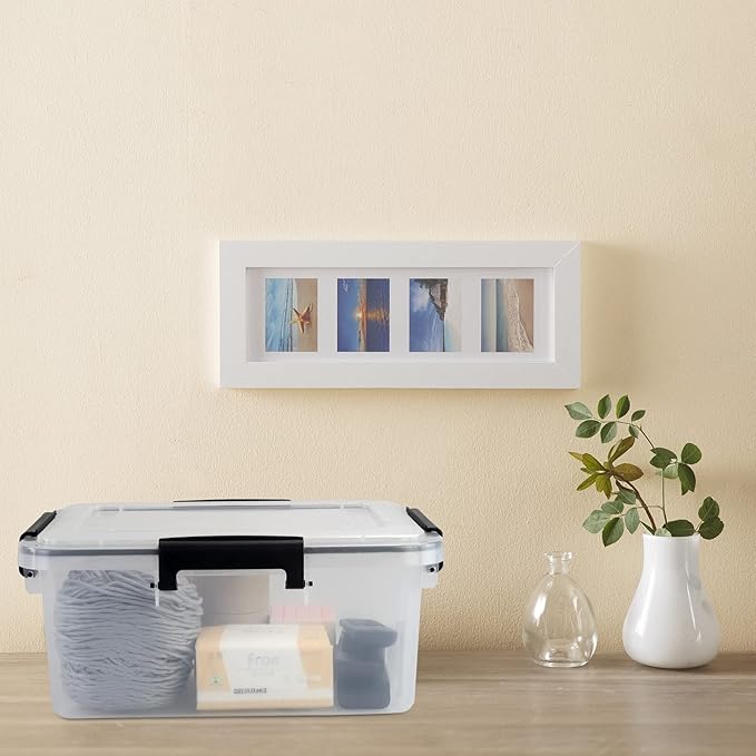 10 Liters Clear Storage Box with Latch Clips/Lid, Plastic Airtight Pet Food Containers Set of 6