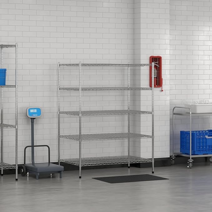 Commercial NSF Listed Chrome Stationary Wire Shelving Kit 30" x 48" x 64", with 5 Shelves Perfect for Warehouse, Walk-in Refrigerator, Freezer, Grocery Store, Restaurant, Dishroom