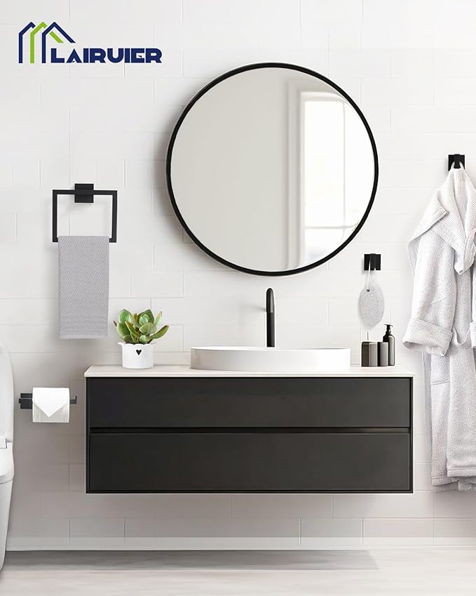 Matte Black Bathroom Hardware Set 4 Pieces, Toilet Paper Holder Set SUS304 Stainless Steel Bath Hand Towel Ring Set for Bathroom Hardware Accessories Set Wall Mounted