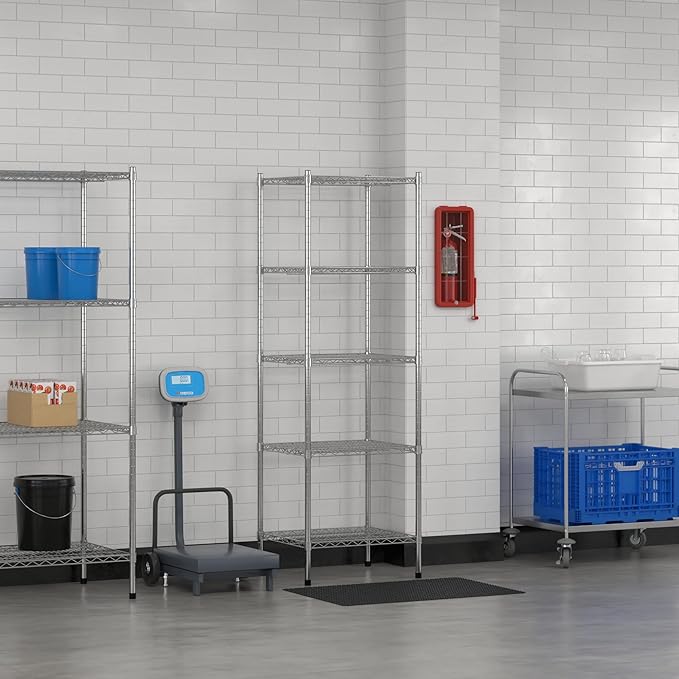 Commercial NSF Listed Chrome Stationary Wire Shelving Kit 21" x 24" x 74", with 5 Shelves Perfect for Warehouse, Walk-in Refrigerator, Freezer, Grocery Store, Restaurant, Dishroom