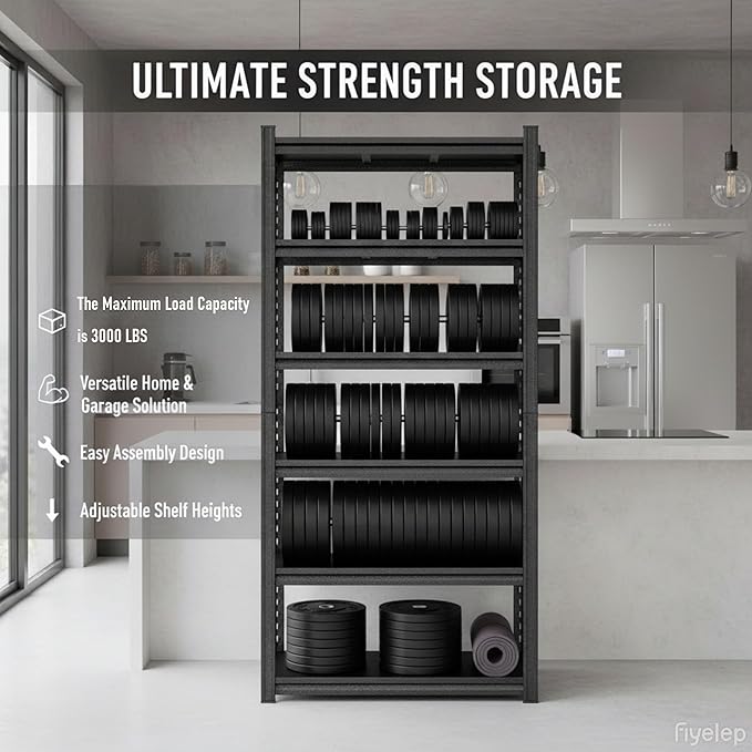 82“H Kitchen Shelves, 6-Tier Freestanding Metal Kitchen Storage Shelving Unit, Adjustable Pantry Rack, Heavy Duty Shelves Organizer, 3000 LBS Capacity, 82” H × 36” W × 16” D, Black