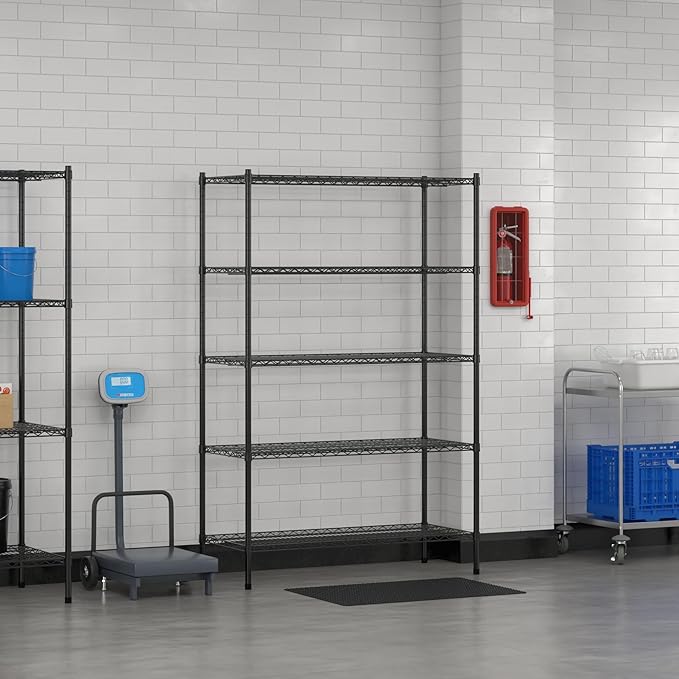 Commercial NSF Listed Black Epoxy Stationary Wire Shelving Kit 21" x 48" x 74", with 5 Shelves Perfect for Warehouse, Walk-in Refrigerator, Freezer, Grocery Store, Restaurant, Dishroom