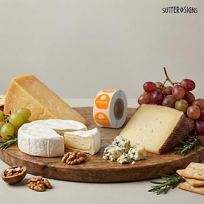 Cheese Food Labels 500 pcs | 1" Dot Bold Sticker Labels for Party Buffet, Delis, Sandwich Shops, Food Containers