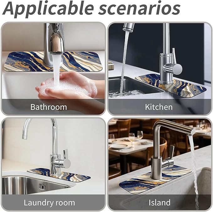 Kitchen Sink Splash Guard，Marble stone texture Abstract Faucet Mat Sink Gadgets-Super Absorbent Fast Drying Mat Drip Catcher for Kitchen, Bathroom,Sink Mat, Dish Drying Mat, Bathroom(15" X 5.5" )