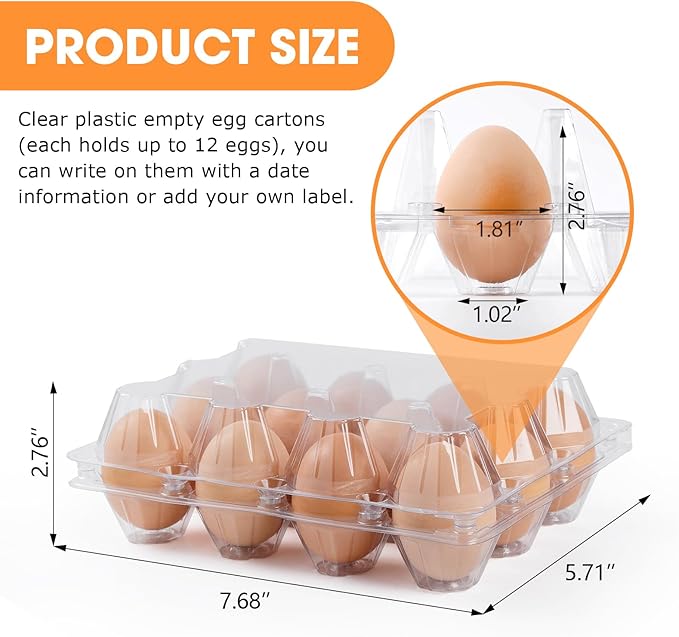 AYAYGD 40 Pack Plastic Egg Cartons Cheap Bulk,1 Dozen Clear Empty Egg Cartons for Chicken Eggs 3x4 Grids,Reusable Egg Carton for Family, Chicken Farm, Markets Display