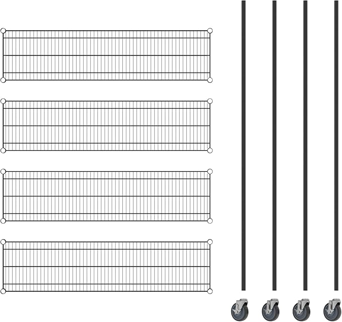 Commercial NSF Listed Black Epoxy Mobile Wire Shelving Kit 14" x 54" x 80", with 4 Shelves Perfect for Warehouse, Walk-in Refrigerator, Freezer, Grocery Store, Restaurant, Dishroom