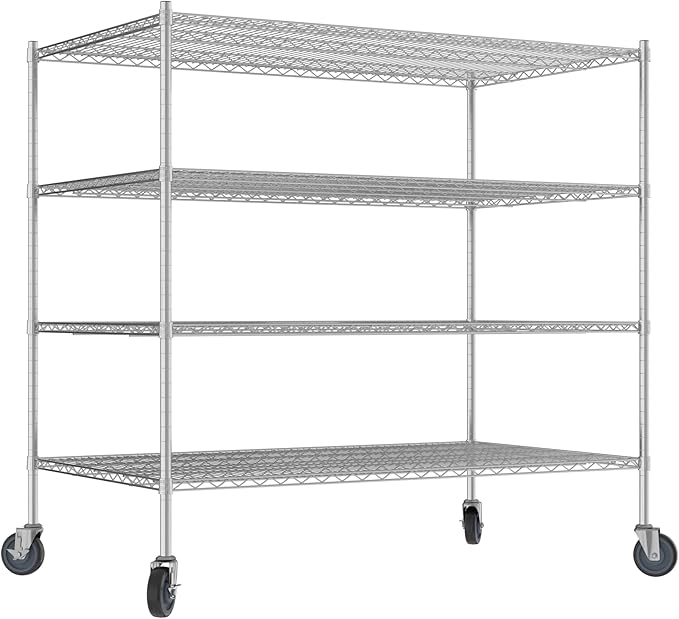 Commercial NSF Listed Chrome Mobile Wire Shelving Kit 36" x 60" x 60", with 4 Shelves Perfect for Warehouse, Walk-in Refrigerator, Freezer, Grocery Store, Restaurant, Dishroom