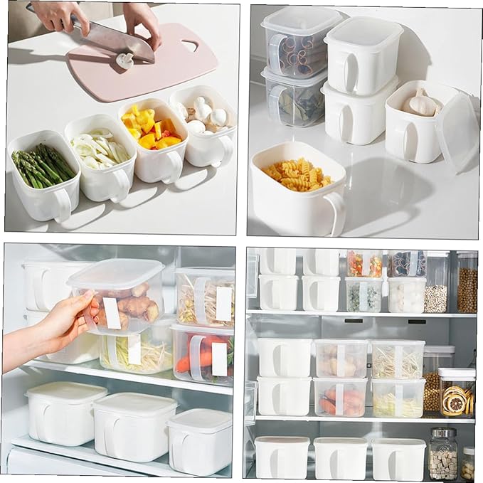 2pcs Large White Food Storage Containers with Handles and Labels, Plastic Airtight Fridge Fresh-keeping Boxes for Fruits, Cereals, Dry Food Organization