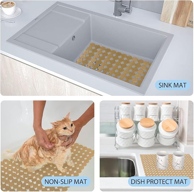 Kitchen Sink Mat for Stainless Steel/Ceramic Sinks,2 Pack Dish Sink Mats for Kitchen Sink with Scissors, Fast Draining,Easy to Clean,DIY Cut,15.7 X 11.8 Inch(Light Yellow)