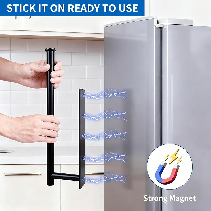 Magnetic Paper Towel Holder - No Drill, Black Paper Towel Roll Holder Magnet Towel Rack Wall Mount Fridge Organizer for Kitchen RV Grill Garage