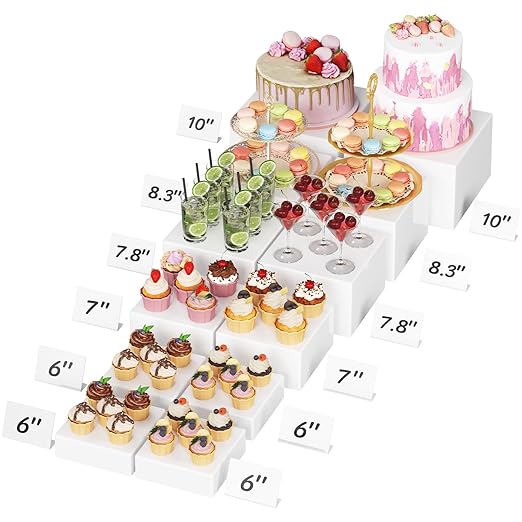 Lifewit 12 PCS Buffet Risers and Stands, Food Risers for Buffet Table, Catering Dessert Cake Holder for Party, Collectibles Jewelry Display Shelf, Nesting Cube Boxes, White, (6“,6",7",7.8",8.3",10")