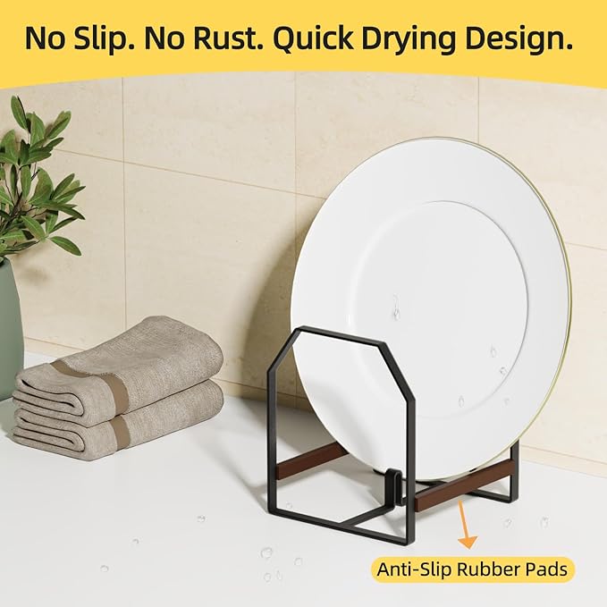 2 Pack Small Kitchen Plate Organizer, Metal Dish Racks for Apartment, Small Family, or Countertop Use – Fits 6"–10" Plates, Black