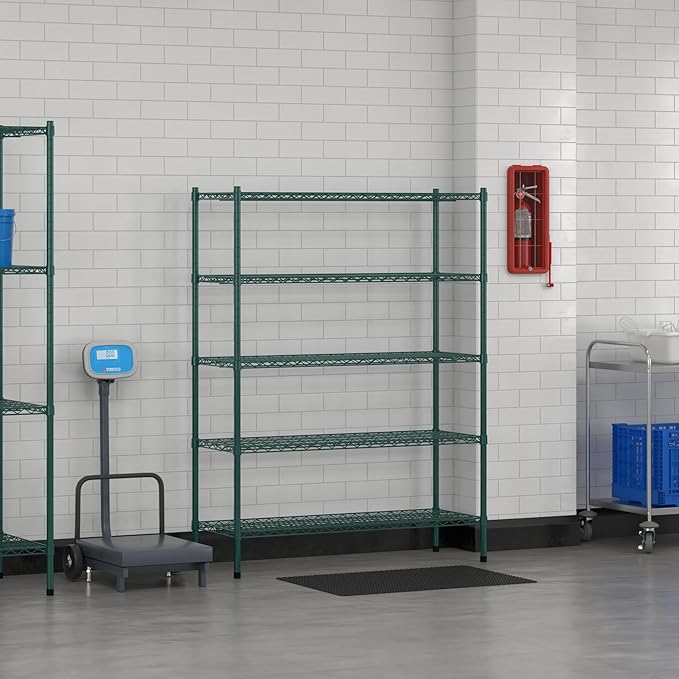 Commercial NSF Listed Green Epoxy Stationary Wire Shelving Kit 18" x 48" x 64", with 5 Shelves Perfect for Warehouse, Walk-in Refrigerator, Freezer, Grocery Store, Restaurant, Dishroom