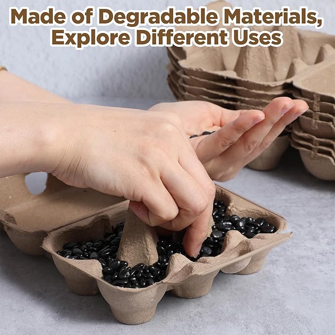 PercyEffie 50 Pack Half Dozen Egg Cartons Bulk,Blank Natural Pulp Egg Carton 6 Count for Chicken Eggs, Reusable Storage Holder Cardboard Paper Holder Container Organizer Pulp Eggs Crate for Fridge