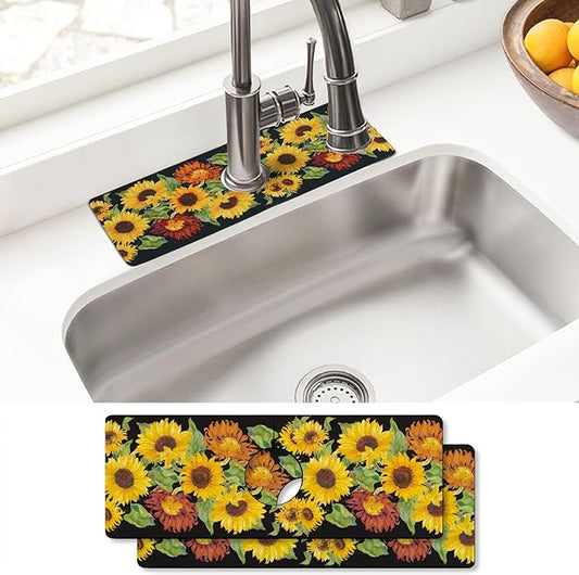 Sink Faucet Absorbing Mat, 2 Pack Drying Mat Around Faucet Sink Splash Guard Behind Faucet Sinkmat For Kitchen Bathroom Island Rv 15 * 5.5 Inch (38 * 14 cm)