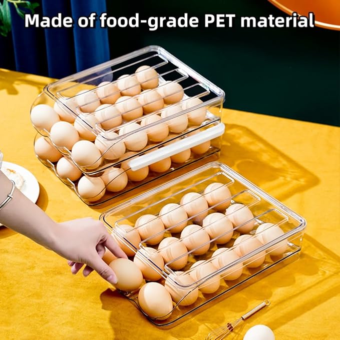 Egg holder for fridge, Egg organizer for refrigerator, Automatic Rolling Egg Container, Egg storage Container Organizer, Clear Plastic Egg Tray, Egg dispenser, Egg rack (Single-layer)