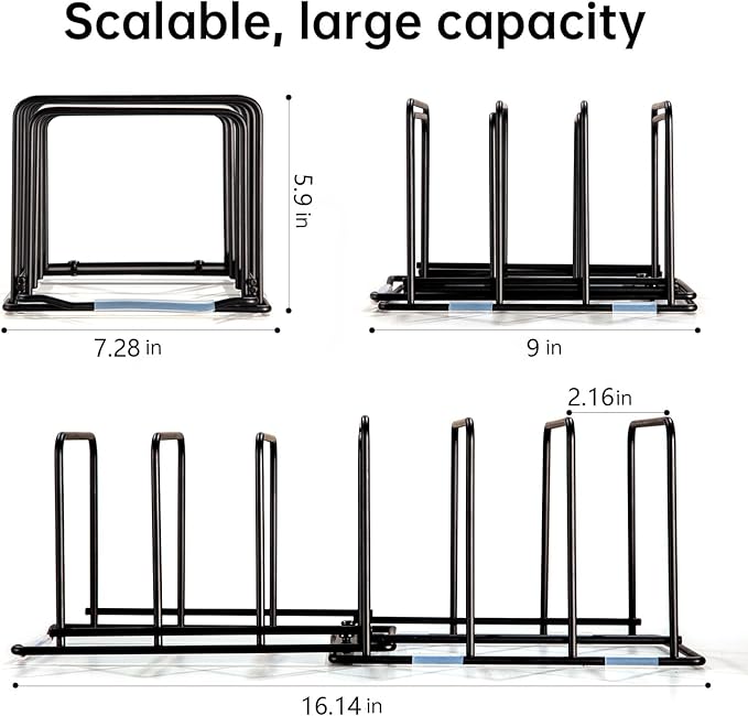 Cutting Board Organizer, Adjustable Pot and Pan Organizer Rack, Kitchen Cabinet Holder for Cutting Board,Baking Tray, Cookie Sheet, Bakeware Organizer for Countertop