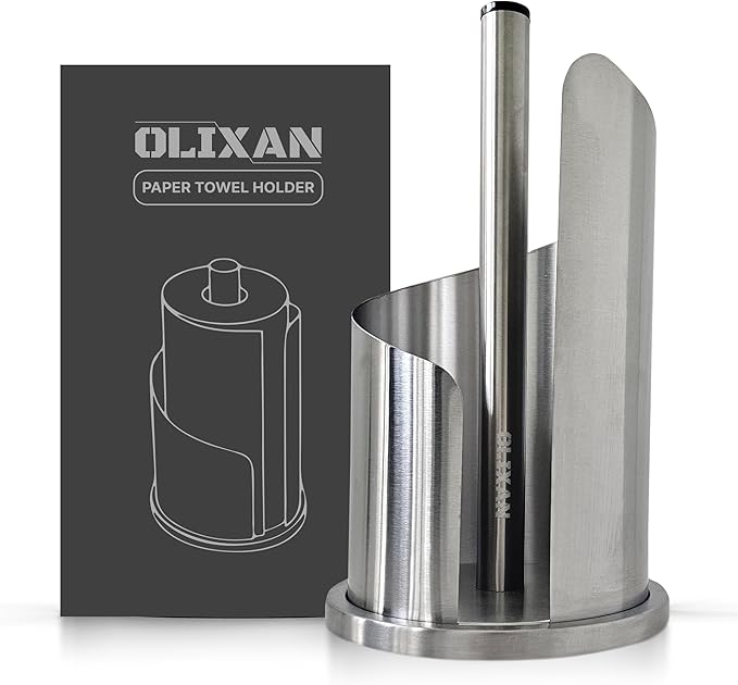 Stainless Steel Paper Towel Holder Countertop, Modern Spiral Cover Design,Keep Paper Towel Clean,Weighted Base for Stability, Freestanding Easy One-Handed Operation for Kitchen Bathroom,Silver